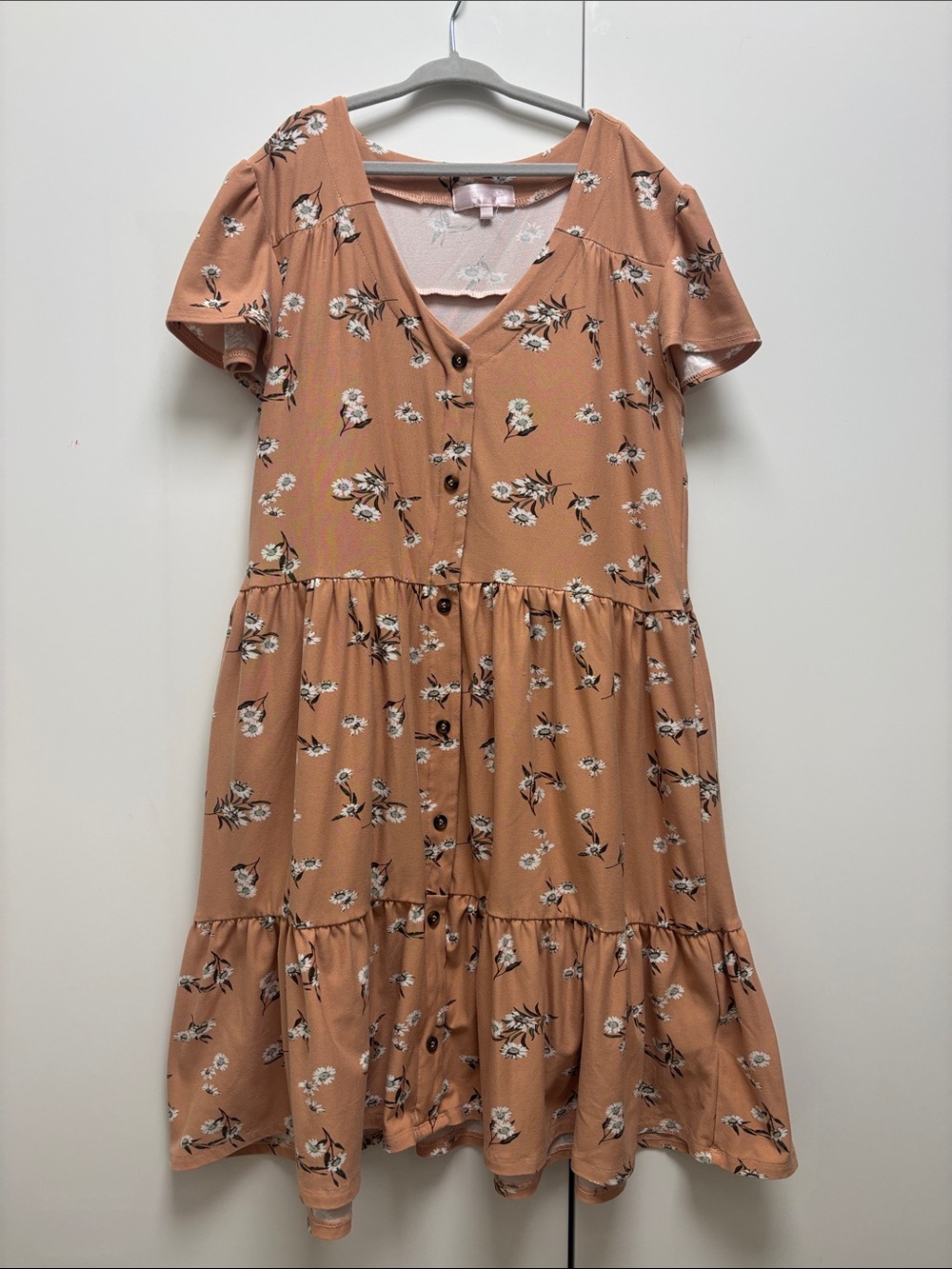Stella Tweed Peach Floral Button-Tier Dress